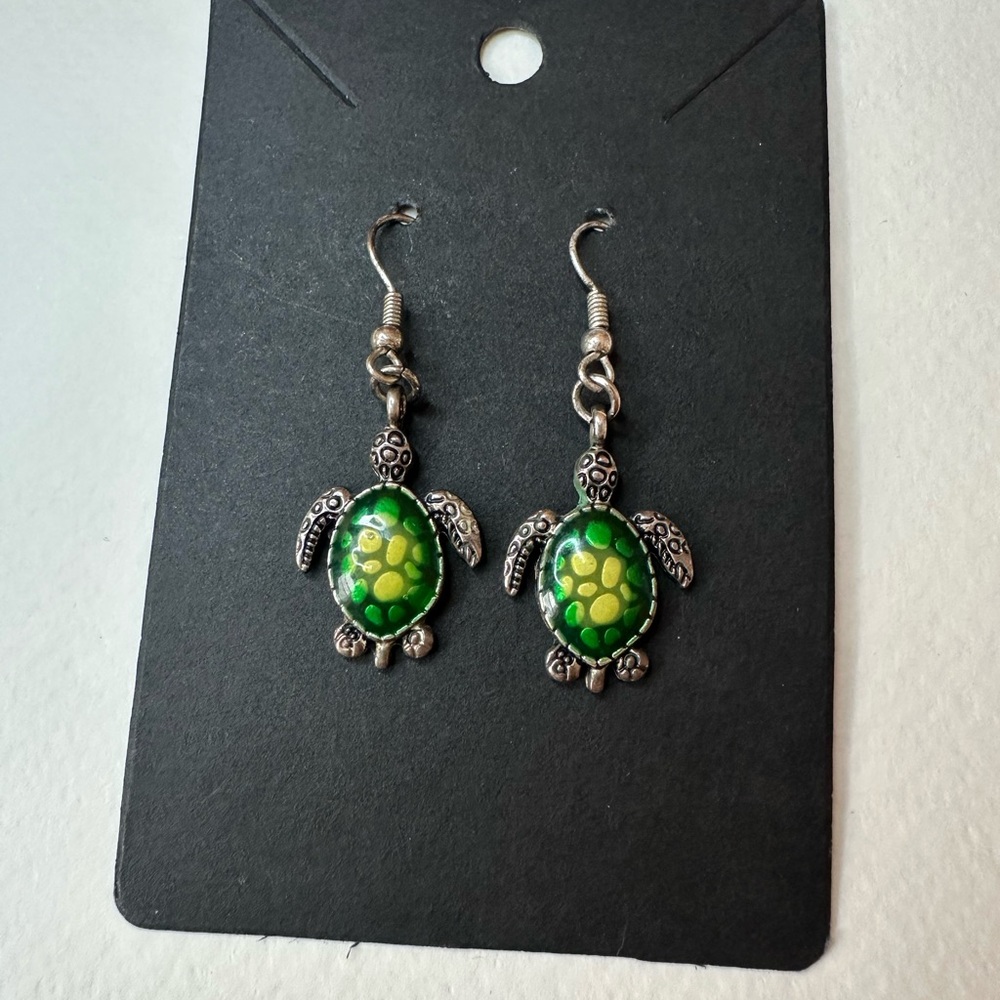 Green Turtle Earrings